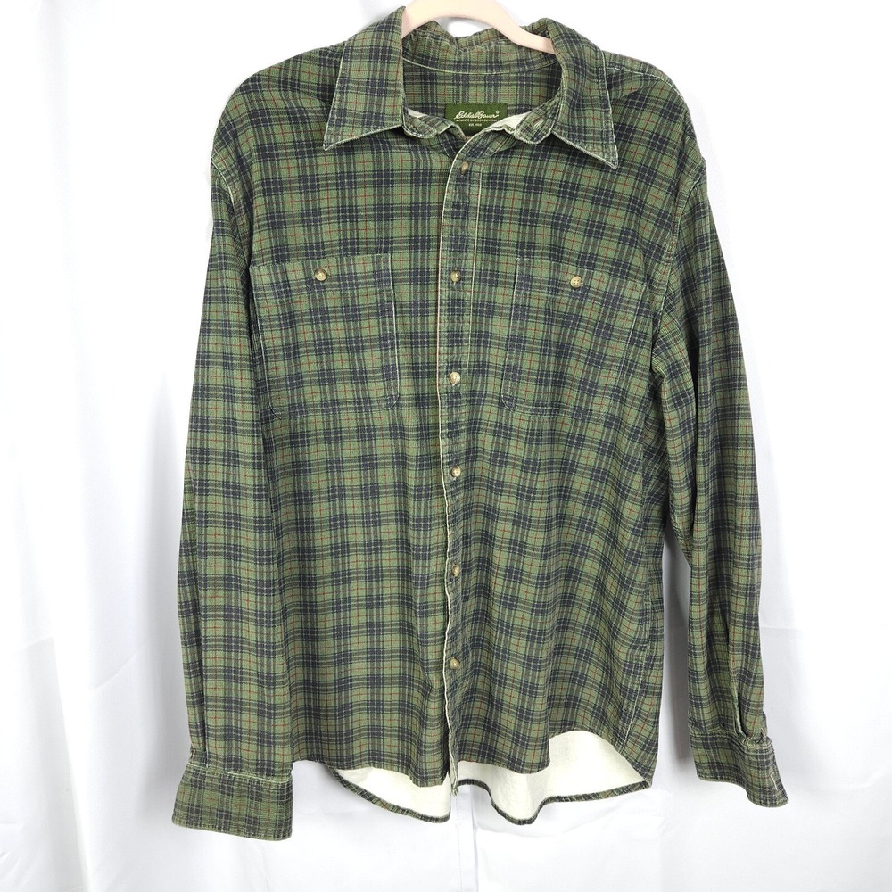 Eddie Bauer Green Plaid Shacket Mens‎ Large Cotton Shirt Jacket